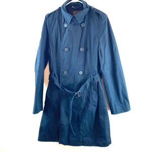Reiss Double Breasted Trench Coat Classic Preppy Navy Mid-length Cotton Jacket L